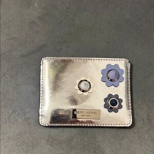 Henri Bendel Mirror Silver Card Holder with Floral Accents